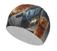 Cigar & Whiskey Bathing Cap High Elasticity Swimming Caps Fit Both Long Hair Short Hair Comfortable Large Shower Cap for Drag Reduction and Hair Protection