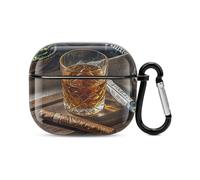 Cigar & Whiskey Bluetooth Earbuds Case Cover Full Body Shockproof Protection Hard Case Support Wireless Charging with Keychain Personalized Gift for AirPods 3