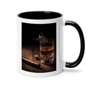 Cigar & Whiskey Ceramic Coffee Mug with Handle 11 Ounces, Porcelain Mug Coffee Cup Tea Mug Water Cup Ideal for Coffee,Tea,Latte,Cappuccino,Microwave & Dishwasher Safe Unique Gift Cup