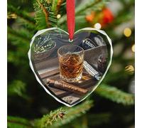 Cigar & Whiskey Christmas Ornaments - Xmas Heart Hanging Ornaments for Christmas Tree Decorations, Farmhouse Rustic Holiday Home Decor and Gift Party Tags (3.5 Inch)