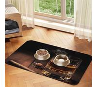 Cigar & Whiskey Dog Food Mats for Floors, 16x24 Inch Non-Slip Super Absorbent Pet Food Mat, Dishwasher Dog Mat for Food and Water, Cute Quick Dry Pet Feeding Mat for Dogs Puppy Cats