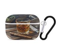 Cigar & Whiskey Earbuds Organizer Shockproof Protective Airpods Pro Cover with Carabiner Clip Anti Fall Carrying Earphone Case Cover for Airpods Pro 2nd Generation White