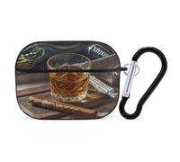 Cigar & Whiskey Earbuds Organizer Shockproof Protective Airpods Pro Cover with Carabiner Clip Anti Fall Carrying Earphone Case Cover for Airpods Pro 2nd Generation Black