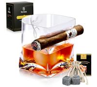 Cigar Whiskey Glass with Cigar Holder-Old Fashioned Glass Set with Cigar Accessories-Crystal Whisky Glass Set with Indented Cigar Rest for Bourbon,Cocktail, Gifts for Men/Dad/Husband(9.5oz)