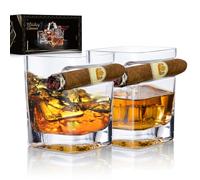 Cigar Whiskey Glasses,Christmas Gifts,with Cigar Holder-Set of 2,Cigar Accessories, Crystal Whisky Glass Set with Indented Cigar Rest,Premium Rocks Glass,Gifts for Men(9.5oz)