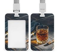 Cigar & Whiskey Id Badge Holder with Breakaway Lanyard Abs Plastic Name Tag Holder Vertical Clear Front Window Push Slide Card Protector Gift for NurseTeacher Office Staff & Events