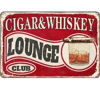 Cigar & Whiskey Lounge Metal Tin Sign Vintage Home Kitchen Garage Bar Cave Wall Nostalgic Decor Rustic Tin Sign 8x12 Inches