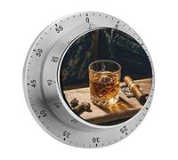 Cigar & Whiskey Mechanical Kitchen Timer 60 Minute Wind Up Countdown Clock with Magnetic Back Loud Alarm Stainless Steel Manual Timer for Cooking Baking Classroom Home Gym