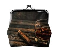 Cigar & Whiskey Print Print Coin Purse for Men Women Leather Kiss Lock Small Pouch Coin Wallet