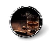 Cigar & Whiskey Round Badge 25mm/1 Inch Metal Buttons Round Badge Pin Button Parts Classic Pin Holders Buttons for Shirts Clothes Individualistic Brooch