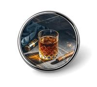 Cigar & Whiskey Round Badge Personalized Metal Lapel Pin Badges Fit Clothing Bags Hat Humorous Printed Brooch Badge Party Decorations Accessories for Men Women