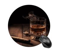 Cigar & Whiskey Round Mouse Pad, Non-Slip Rubber Base Waterproof Washable, Computer Mouse Mat for Office Gaming Studying, Premium-Textured Durable Portable Circle Mousepad for Desktop PC Notebook