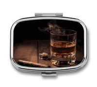 Cigar & Whiskey Travel Pill Organizer A Daily Pill Box for Supplements 2 Compartment Pill Case Convenient for Carrying and Storing Medicines Box