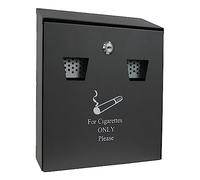 Cigarette Bin Outdoor Wall Mounted 3.4L Ash Bin & Butt Disposal Ashtray with Lid - Large Powder Coated Galvanised Steel Smoking Waste Container Box for Outside Garden, Pub - Grey/Black