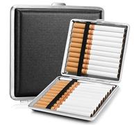 Cigarette Box, 2 Pack Cigarette Case Leather Metal Stainless Steel Cigarette Box PU Material 20 Cigarettes with Snap Closure 10 x 10 x 2 cm Ideal for Pocket and Shirt Pocket