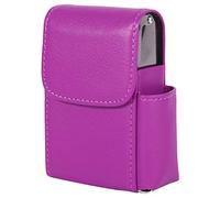 Cigarette Box Case with Lighter Pocket, PU Leather Metal Wallet Design Cigarette Box Holds 20 Cigarettes, Men Women Unisex Gifts (Rose Red)