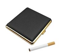 Cigarette Box Fashionable Genuine Leather Surface Metal Box 20 Cigarettes Cigarette Box, Gift for Men and Women Smokers,Black-Silver
