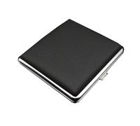 Cigarette Box Fashionable Genuine Leather Surface Metal Box 20 Cigarettes Cigarette Box, Gift for Men and Women Smokers,Black-Silver