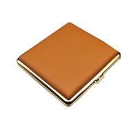 Cigarette Box Fashionable Genuine Leather Surface Metal Box 20 Cigarettes Cigarette Box, Gift for Men and Women Smokers,Lightbrown-Gold