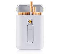 Cigarette Boxes with Lighter,Windproof Anti-crushed Metal Lighter Cigarettes Case,USB rechargeable Flameless Lighter Tobacco Pack Tools for Smoker,White