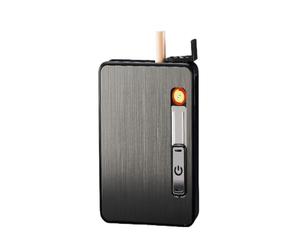 Cigarette Case Box, Automatic Ejection Box Holder, for 10 Regular Size Cigarettes, with Tungsten Coil Lighter, USB Charging Cable, Smoking Accessories