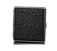 Cigarette Case, Leather Cigarette Case Metal Frame, 8cm Cigarette Case for Roll Ups-Black_A
