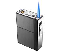 Cigarette Case,Metal Cigarette King Size Portable Pack 20 Piece Waterproof And Windproof Cigarette Case, USB Rechargeable Flameless Electric Lighter 3 in 1 Smoking Accessory Gadget (No Fuel)