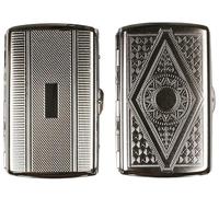 Cigarette Case Metal Suitable for Cigarettes and/or Sticks Held by a Crossed Metal Clip - Various Designs (2)
