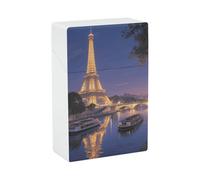 Cigarette Case - Night View of The Eiffel Tower in Paris Stylish Plastic Cigarette Holder Box for Women & Men, Portable Crush-Proof Cigarette Organizer