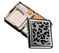 Cigarette Case Pink Leopard print Box organizers, crush proof Double Sided Spring Clip Open, Metal Pocket Holder Hold 20 Pieces Regular Cigarettes, and can Hold Credit Cards and Money(C)