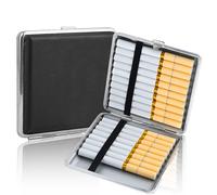 Cigarette Case, PU Leather Cigarettes Box, Snap Lock Metal Cigarette Case, High-Grade Tobacco Box Case, Can Hold 20 Cigarettes, Small and Exquisite, for Business Occasions, Black, 2 Pcs