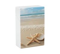 Cigarette Case Starfish Shell and Beach, Snap-in Spring Design One-Hand Flip-Top Plastic Travel Cigarettes Box for Men/Women