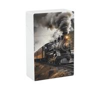 Cigarette Case Steam Train, Snap-in Spring Design One-Hand Flip-Top Plastic Travel Cigarettes Box for Men/Women