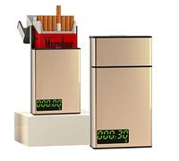 Cigarette Case with a Time Lock - Timed Lock Box Cigarette Dispenser with LCD Display for 84mm/3.3in King Size (Short) - Portable Quit Smoking Aid(Golden)