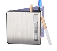 Cigarette Case with Built-in Lighter, Cigarettes Pack Holder Box integrated Ignition Device， Automatic Ejection crush resistant moisture (to 20)(Silver)