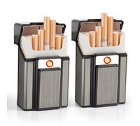Cigarette Case with Lighter, 2 Pieces Aluminium Cigarette Box for 20 Cigarettes, Cigarette Case with Rechargeable USB, 2 in 1 Cigarette Box Metal, Cigarette Case with Lighter Electronic