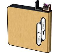 Cigarette Case with Lighter, Automatic Cigarettes Box Double Arc USB Lighters 2 in 1 Rechargeable Flameless Windproof Electric Lighter - Can Accommodate 20 Pcs Cigarettes (Color : Gold)