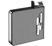 Cigarette Case with Lighter, Automatic Ejection Box Holder for Full Pack 20 Regular Size Cigarettes Built in Dual Arc Lighters USB Rechargeable, Black