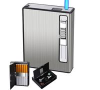 Cigarette case with lighter,built in Windproof Ignition Device,utomatic Ejection Box Holder 12Cigarettes (Fuel Not Included)(Silver)