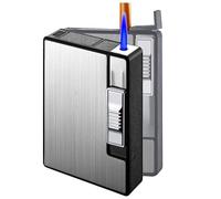 Cigarette Case with Lighter, Holds 10 piece Regular Size Cigarettes，Cigarette Pack Holder Box/Portable Gas Lighter 2 in 1(Silver)
