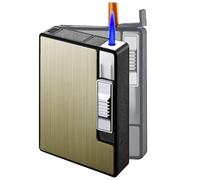 Cigarette Case with Lighter, Holds 10 piece Regular Size Cigarettes，Cigarette Pack Holder Box/Portable Gas Lighter 2 in 1(Gold)