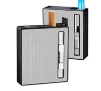 Cigarette Case with Lighter，Portable Refillable Windproof Gas Lighters ， Cigarettes Box，Hold 20pcs Regular Cigarettes(Silver)