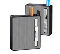 Cigarette Case with Lighter，Portable Refillable Windproof Gas Lighters ， Cigarettes Box，Hold 20pcs Regular Cigarettes(Black)