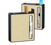 Cigarette Case with Lighter，Portable Refillable Windproof Gas Lighters ， Cigarettes Box，Hold 20pcs Regular Cigarettes(Gold)
