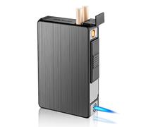 Cigarette Case with Lighter: WIYETY Removable Aluminium Cigarette Box, Windproof Lighter, Gas Lighter, Windproof Lighter, Can Hold 20 Barrels, USB Charging (Sold Without Gas)