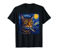 Cigarette Kitty Gen Z Meme Van Gogh Funny Smoking Cat T-Shirt