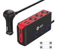 Cigarette Lighter Adapter, USB C Car Charger Fast Charge(20W USB C & 18W QC 3.0), Multi Socket Car Charger Adapter, 3 Cigarette Socket & 4 USB Port(5V/10.4 A), 12V Extension Lead for Sat Nav/Van/Truck
