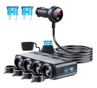 Cigarette Lighter Splitter 216W 4 Socket Car Cigarette Lighter Adapter Heavy Duty Truck Car USB Chager Multi Port USB C 12V/24V Independent Switches & Dust Cover & Waterproof for Car Devices