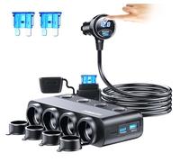 Cigarette Lighter Splitter Adapter 216W 4 Socket Heavy Duty Truck Car USB Chager Multi Port with PD30W/QC3.0 Charge USB C 12V/24V Independent Switches & Dust Cover & Waterproof for All Car Devices