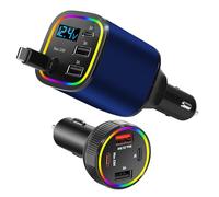 Cigarette Lighter USB, 4 Ports USB Cigarette Lighter Adapter 85.5 W & 78 W 4 in 1 Retractable Car Charger USB C with Cable, Dual Car Adapter for iPhone Android (Deep Blue)